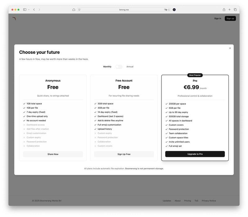 رابط کاربری ساده بومرنگ برای انتقال فایل بدون ثبت نام