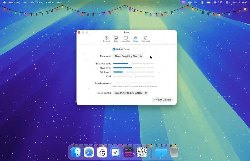 افکت برف به عنوان بخشی از تزئینات فصلی آیفون و مک