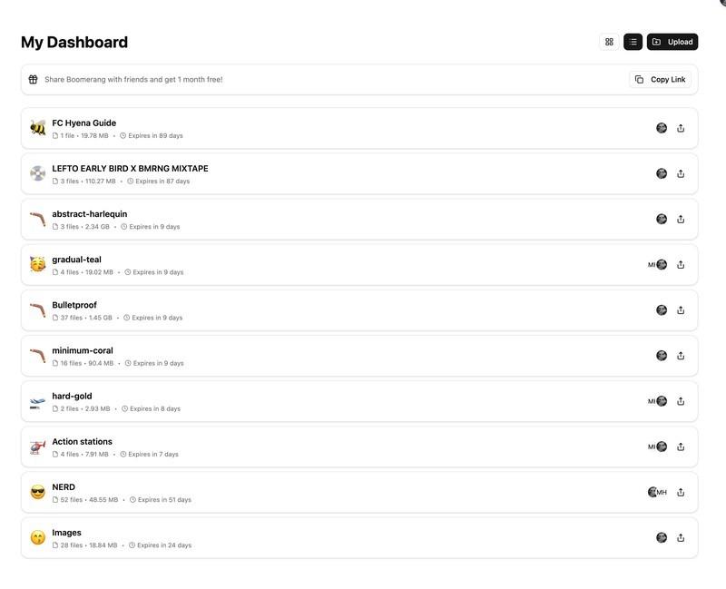 نمونه رابط کاربری بومرنگ برای انتقال فایل بدون ثبت نام