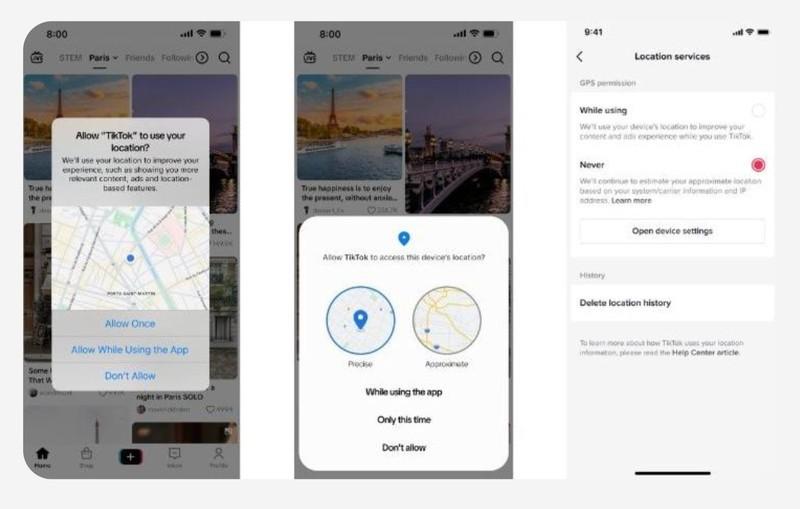 نمایی از رابط کاربری تیک تاک که قابلیت کشف تیک تاک مکان های اطراف را نشان می دهد