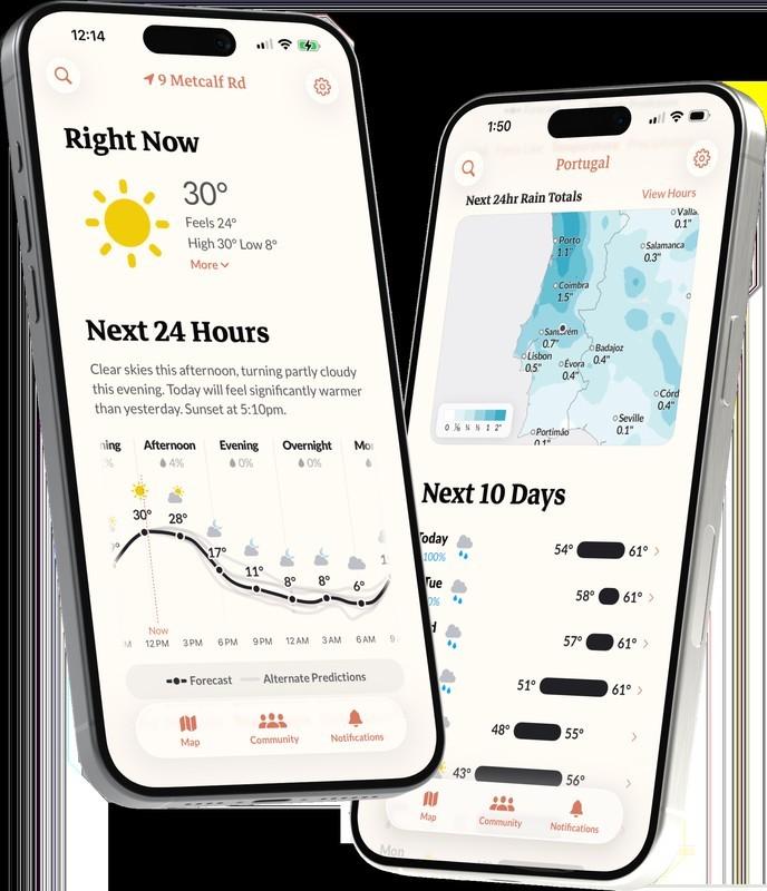 نمایش رابط کاربری اپلیکیشن هواشناسی Acme Weather با پیش بینی دقیق و مطمئن