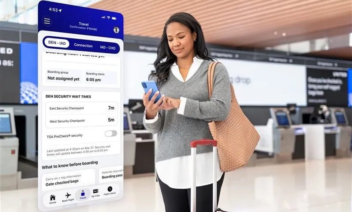 نمایش زمان انتظار بازرسی فرودگاه در اپلیکیشن جدید یونایتد ایرلاینز