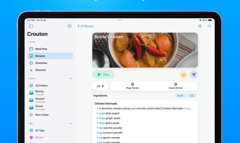 Crouton، اپلیکیشن برنامه ریزی غذا برای افزایش بهره وری با آیپد